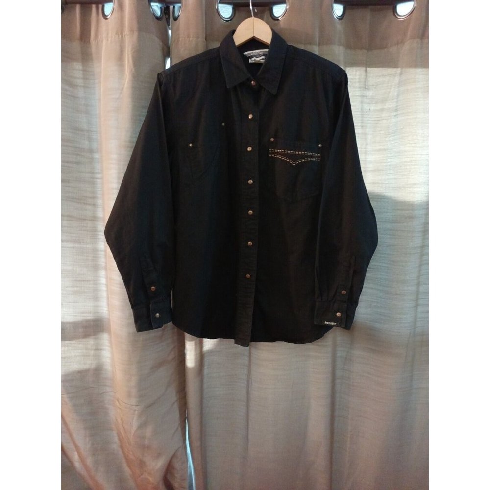 Women's Vintage Rockies Black Embroidered Western Long Sleeve Shirt Size Large